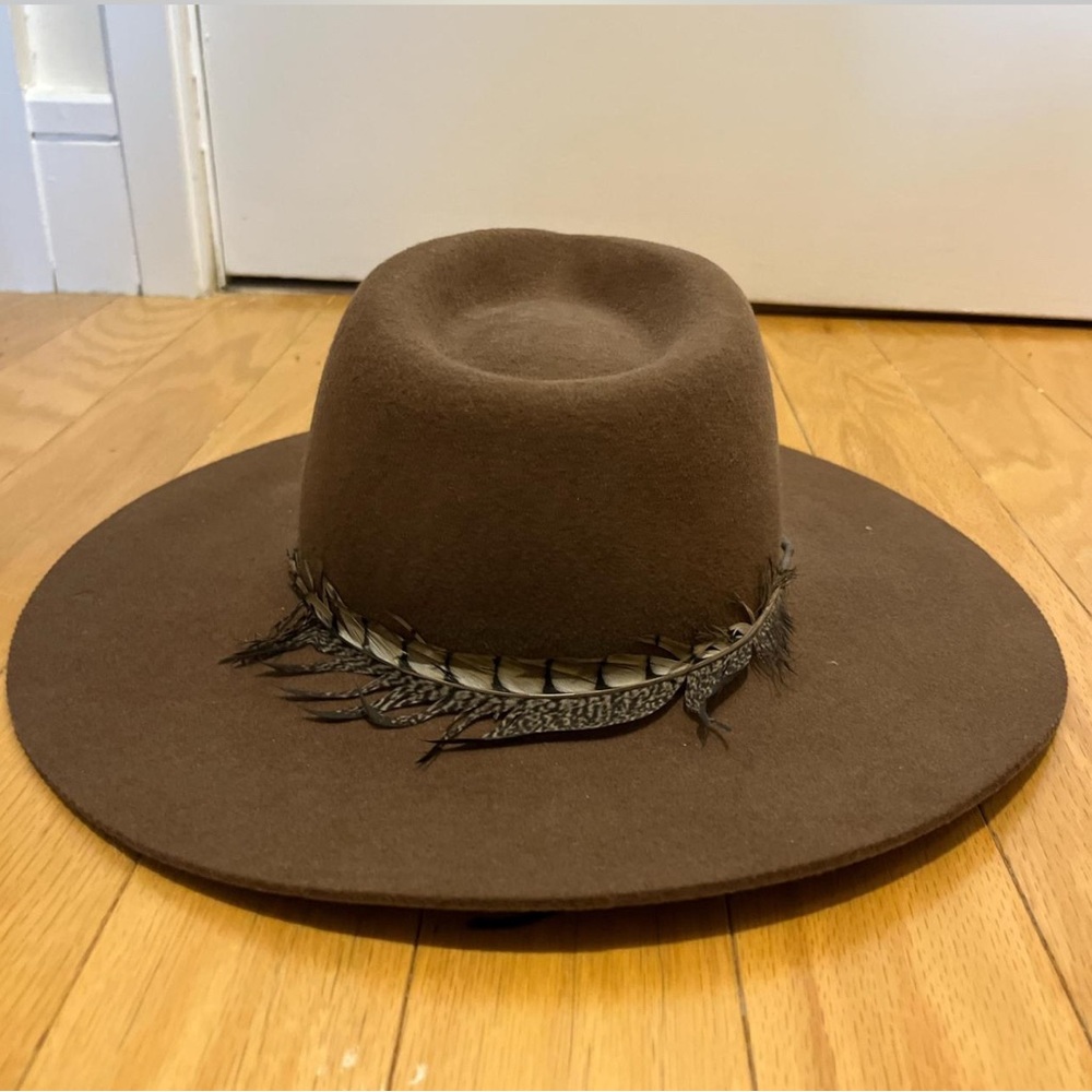 Brown Fedora Hat with Feather Detail